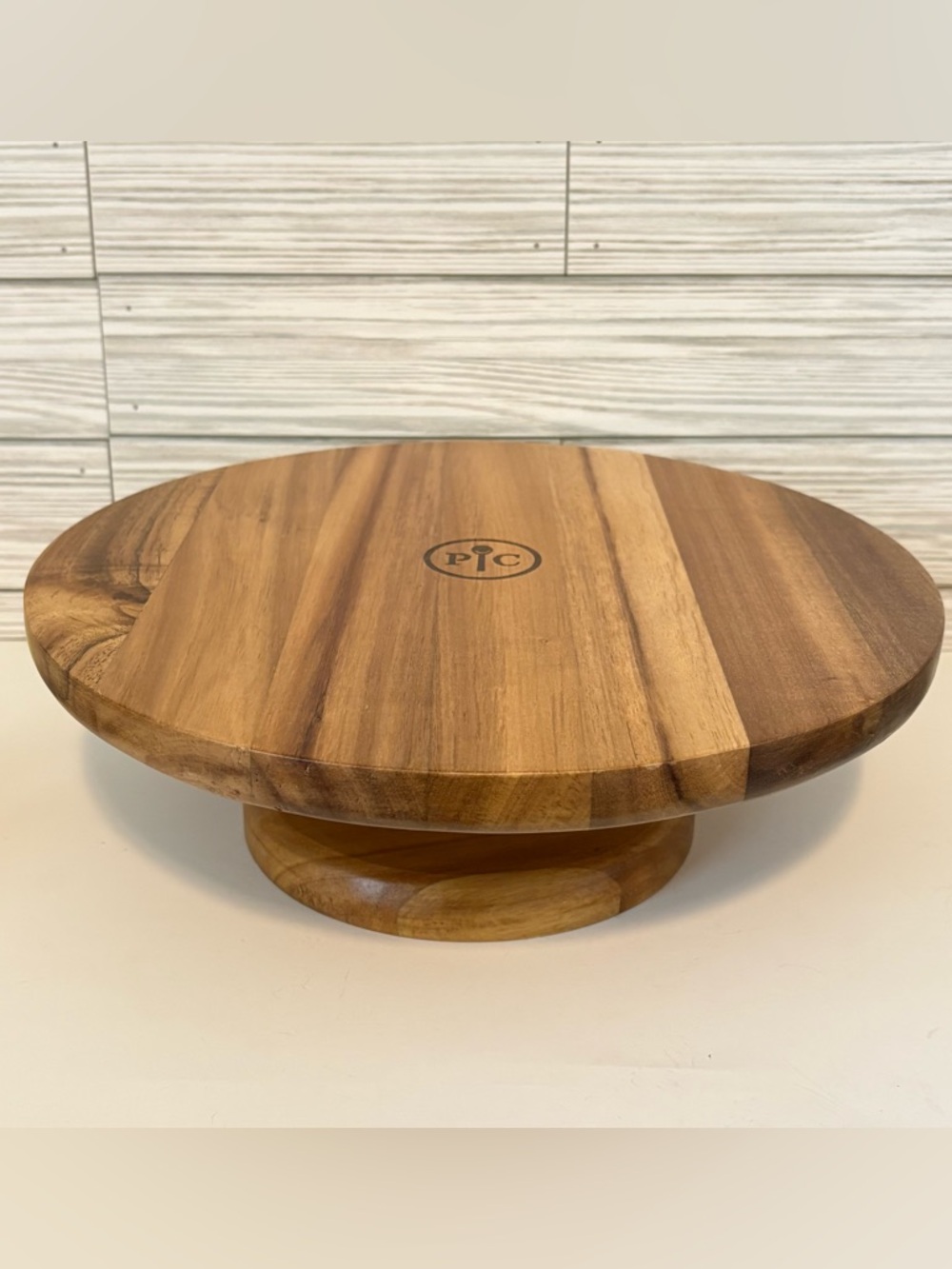 Pampered Chef Wood Cake Stand #101111 Acacia Wood Serving Board
